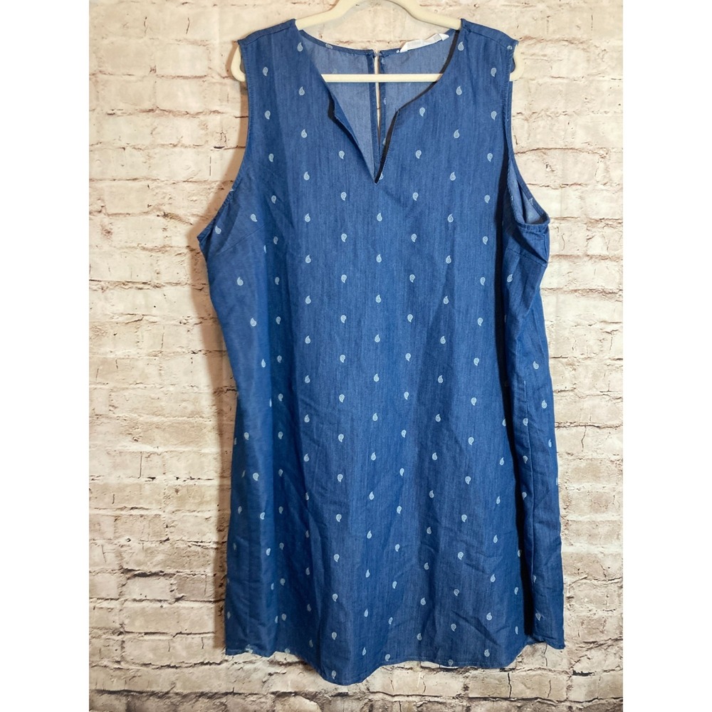 NEW Given Kale Chambray Shift Dress Womens 3X Blue Paisley Lightweight Plus
